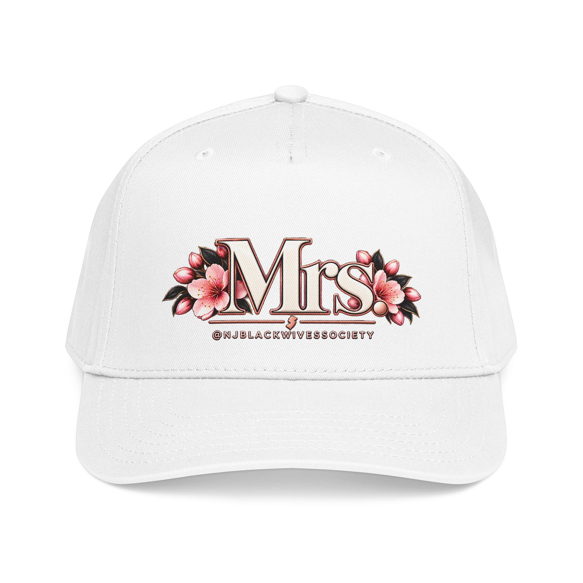 Mrs. Floral Baseball Cap — Embroidered Pink Blossom Bride Hat