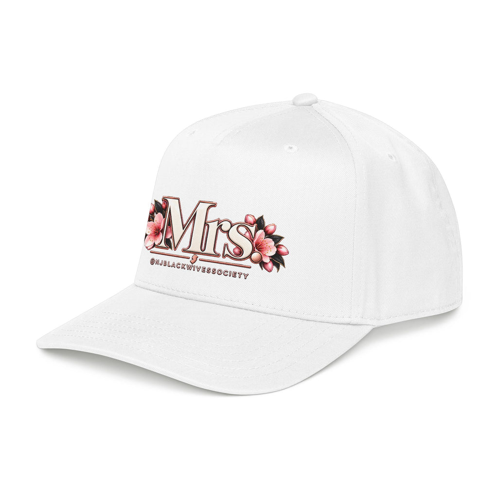 Mrs. Floral Baseball Cap — Embroidered Pink Blossom Bride Hat