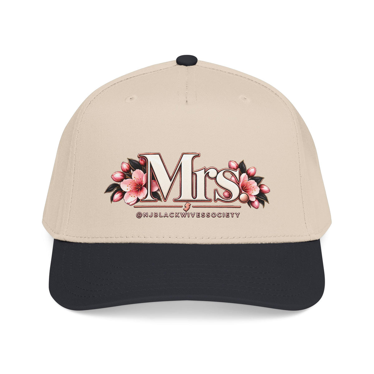 Mrs. Floral Baseball Cap — Embroidered Pink Blossom Bride Hat