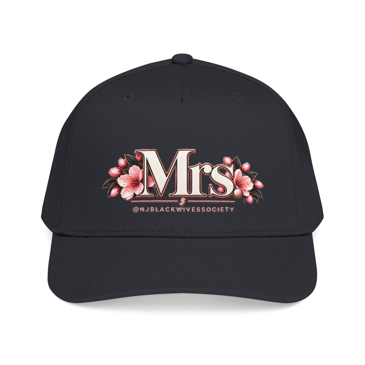 Mrs. Floral Baseball Cap — Embroidered Pink Blossom Bride Hat