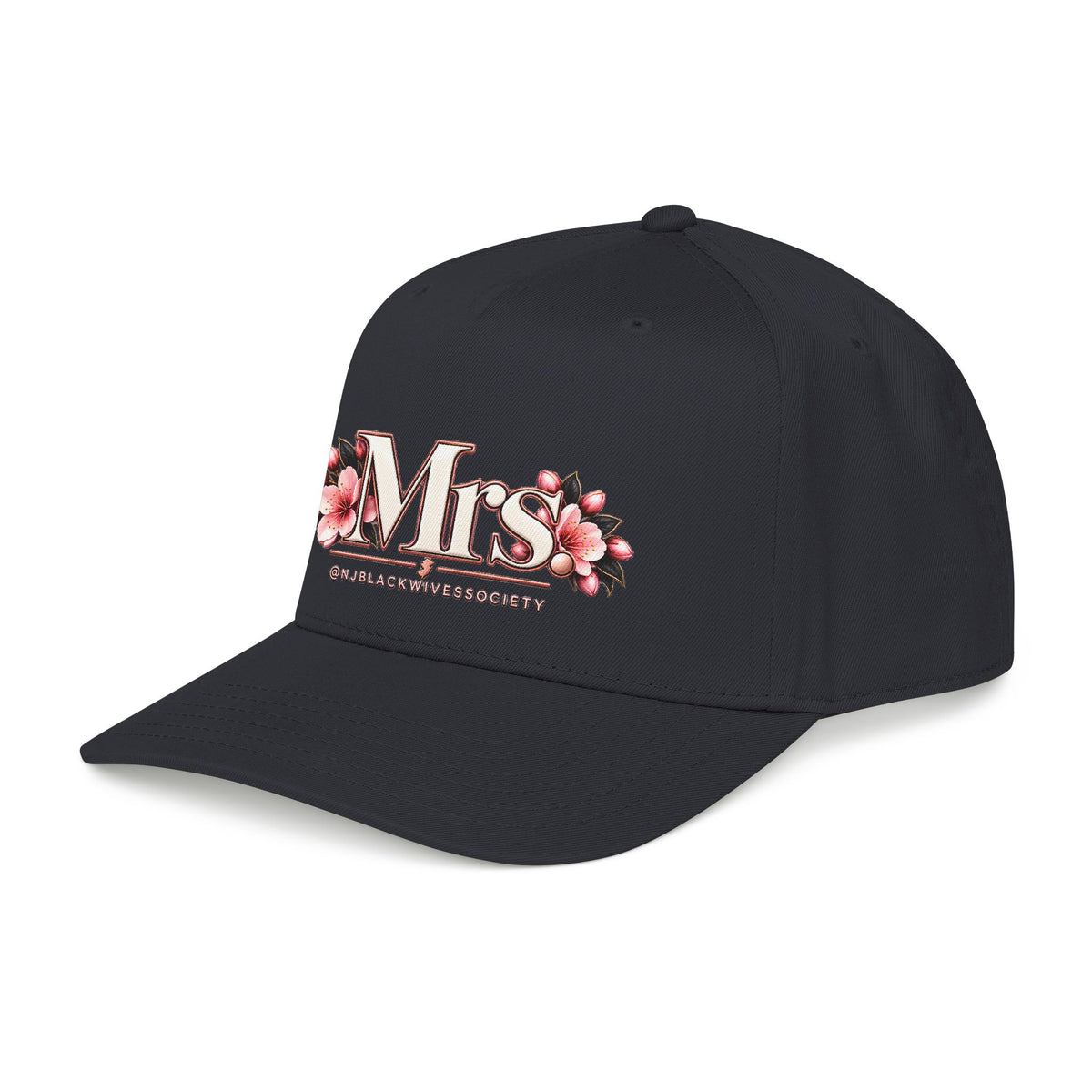 Mrs. Floral Baseball Cap — Embroidered Pink Blossom Bride Hat