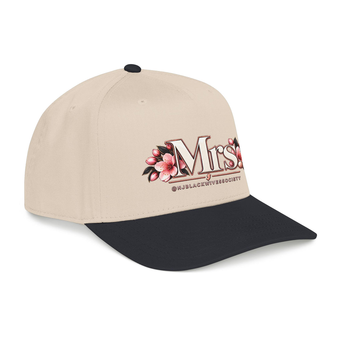 Mrs. Floral Baseball Cap — Embroidered Pink Blossom Bride Hat