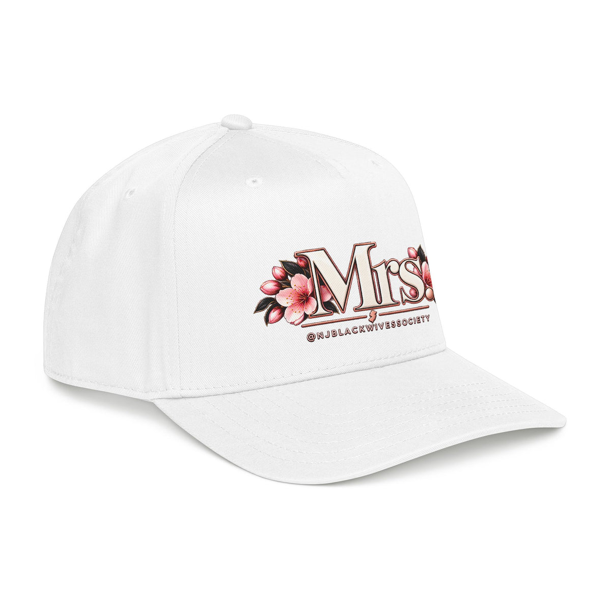 Mrs. Floral Baseball Cap — Embroidered Pink Blossom Bride Hat